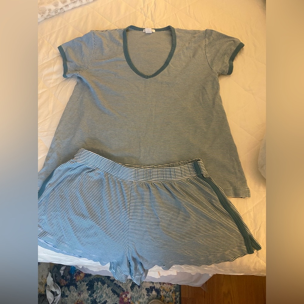 Women’s Lake Pajamas- Teal striped shorts set